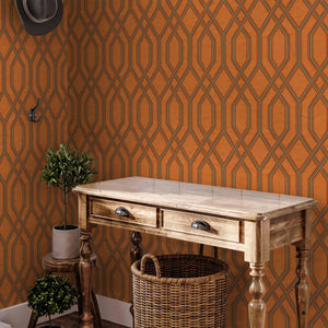 Luxury Orange Geometric Embossed 3D Embossed Wallpaper, Boho Non-Woven Wall Covering, 41.7"W x 614"H, Washable Removable for 