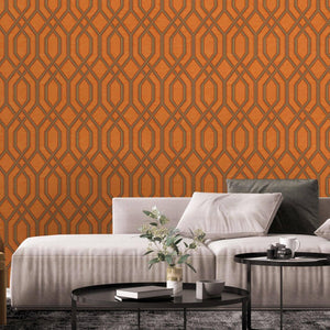 Luxury Orange Geometric Embossed 3D Embossed Wallpaper, Boho Non-Woven Wall Covering, 41.7"W x 614"H, Washable Removable for 