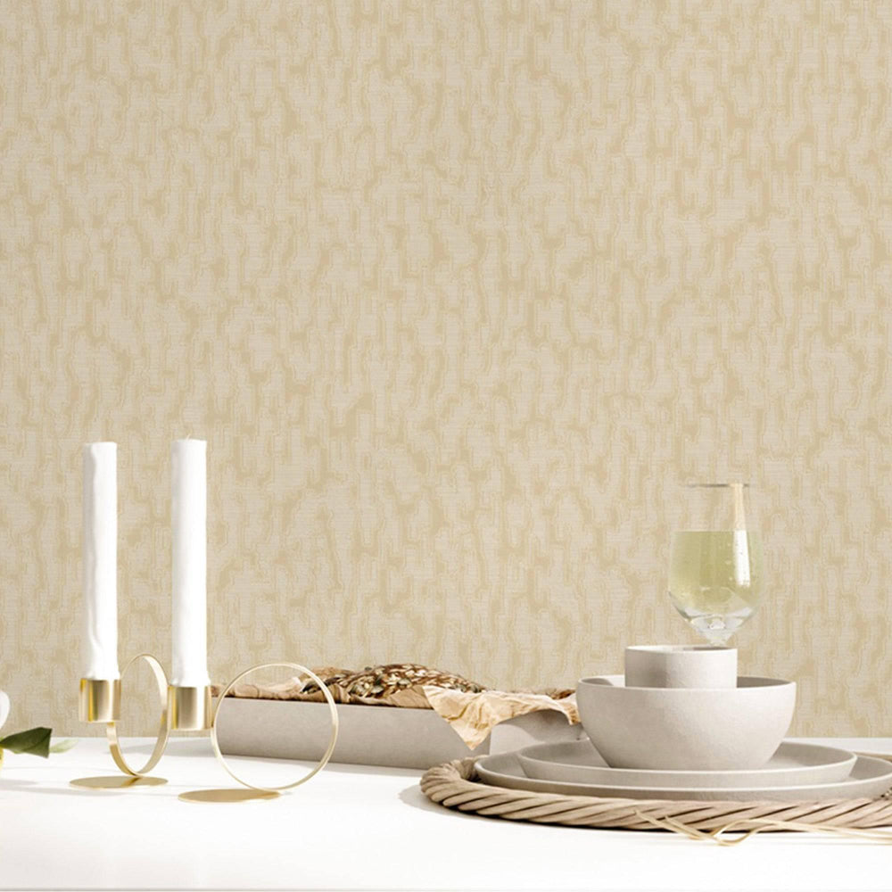 Luxury Beige Abstract Metallic Wallpaper, Boho Non-Woven Wall Covering, 41.7"W x 614"H, Washable Removable for Living Room Be