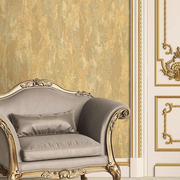 Luxury Gold Abstract Distressed Wallpaper, Glam Non-Woven Wall Covering, 41.7"W x 398"H, Washable Removable for Living Room B