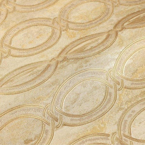 Luxury Gold Geometric Embossed 3D Embossed Wallpaper, Country Non-Woven Wall Covering, 41.7"W x 398"H, Washable Removable for