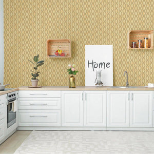 Luxury Gold Geometric Embossed 3D Embossed Wallpaper, Country Non-Woven Wall Covering, 41.7"W x 398"H, Washable Removable for