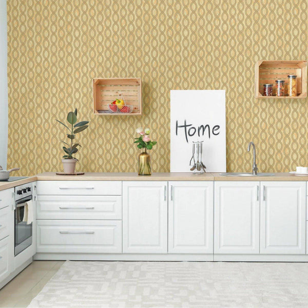 Luxury Gold Geometric Embossed 3D Embossed Wallpaper, Country Non-Woven Wall Covering, 41.7"W x 398"H, Washable Removable for