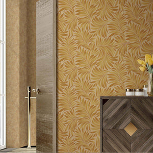 Luxury Gold Leaves Embossed 3D Embossed Wallpaper, Premium Non-Woven Wall Covering, 41.7"W x 398"H, Washable Removable for Li