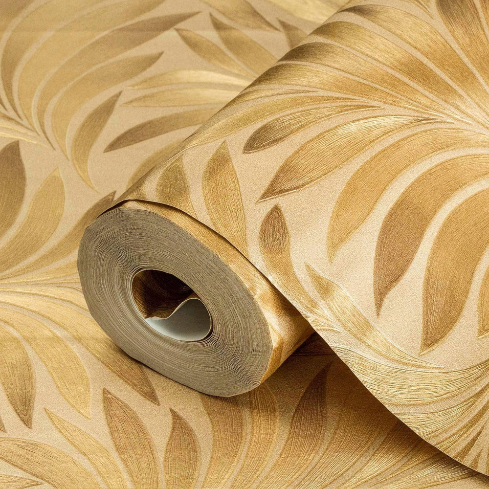 Luxury Gold Leaves Embossed 3D Embossed Wallpaper, Premium Non-Woven Wall Covering, 41.7"W x 398"H, Washable Removable for Li