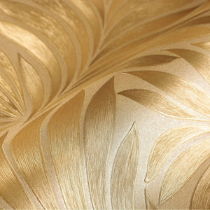 Luxury Gold Leaves Embossed 3D Embossed Wallpaper, Premium Non-Woven Wall Covering, 41.7"W x 398"H, Washable Removable for Li