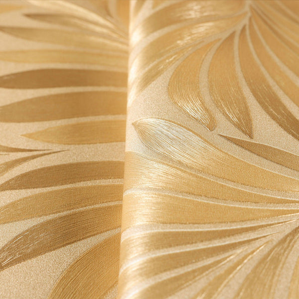 Luxury Gold Leaves Embossed 3D Embossed Wallpaper, Premium Non-Woven Wall Covering, 41.7"W x 398"H, Washable Removable for Li