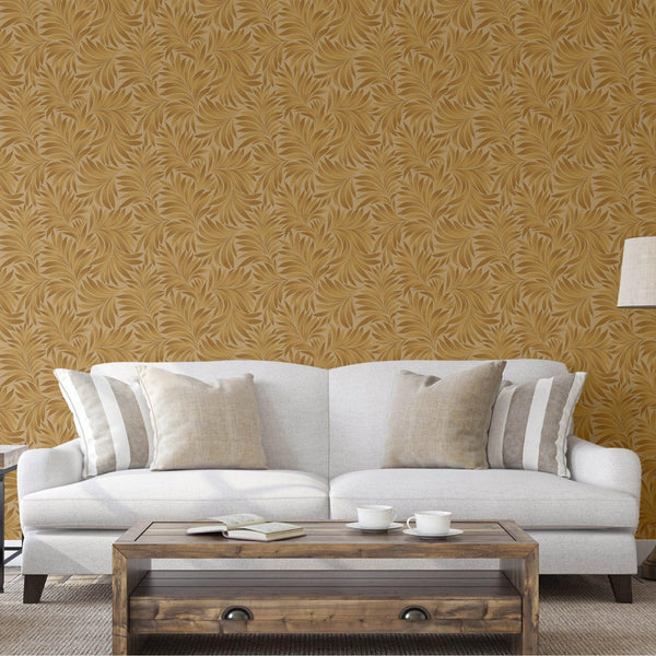 Luxury Gold Leaves Embossed 3D Embossed Wallpaper, Premium Non-Woven Wall Covering, 41.7"W x 398"H, Washable Removable for Li