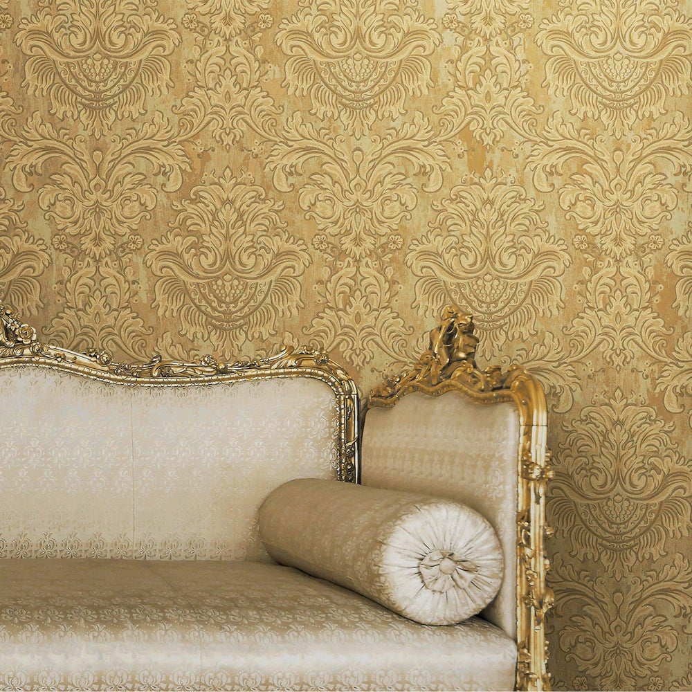 Luxury Brown Damask Embossed 3D Embossed Wallpaper, Glam Non-Woven Wall Covering, 41.7"W x 398"H, Washable Removable for Livi