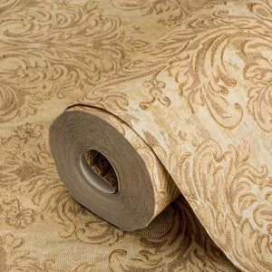 Luxury Brown Damask Embossed 3D Embossed Wallpaper, Glam Non-Woven Wall Covering, 41.7"W x 398"H, Washable Removable for Livi