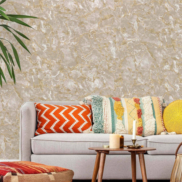 Luxury Beige Marble Textured Wallpaper, Farmhouse Non-Woven Wall Covering, 41.7"W x 614"H, Washable Removable for Living Room