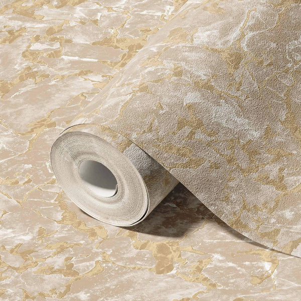 Luxury Beige Marble Textured Wallpaper, Farmhouse Non-Woven Wall Covering, 41.7"W x 614"H, Washable Removable for Living Room
