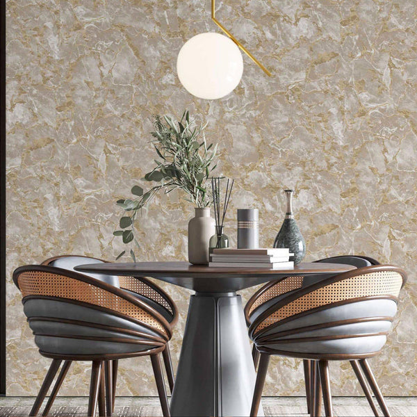 Luxury Beige Marble Textured Wallpaper, Farmhouse Non-Woven Wall Covering, 41.7"W x 614"H, Washable Removable for Living Room