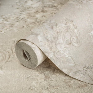 Luxury Beige Textured Embossed 3D Embossed Wallpaper, Premium Non-Woven Wall Covering, 41.7"W x 398"H, Washable Removable for