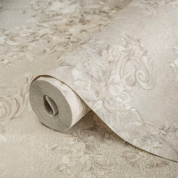 Luxury Beige Textured Embossed 3D Embossed Wallpaper, Premium Non-Woven Wall Covering, 41.7"W x 398"H, Washable Removable for