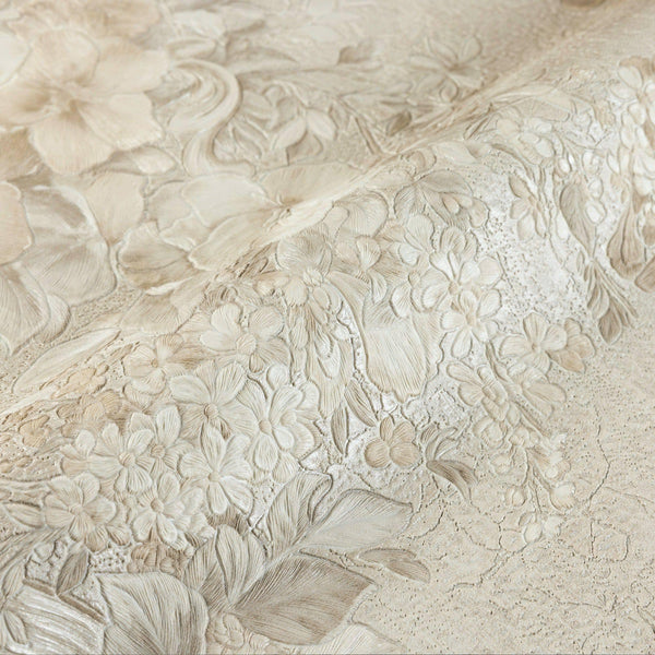 Luxury Beige Textured Embossed 3D Embossed Wallpaper, Premium Non-Woven Wall Covering, 41.7"W x 398"H, Washable Removable for