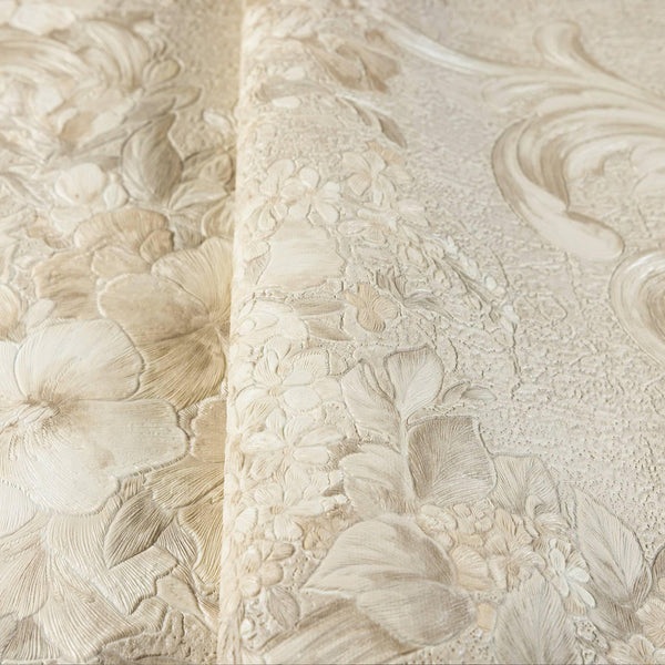 Luxury Beige Textured Embossed 3D Embossed Wallpaper, Premium Non-Woven Wall Covering, 41.7"W x 398"H, Washable Removable for