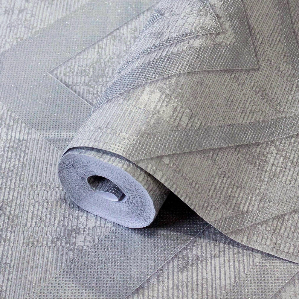 Luxury Gray Chevron Textured 3D Embossed Wallpaper, Glam Non-Woven Wall Covering, 41.7"W x 398"H, Washable Removable for Livi