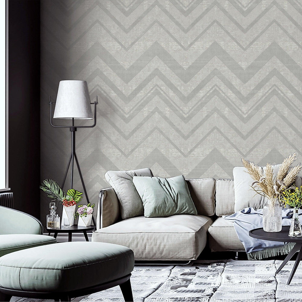 Luxury Gray Chevron Textured 3D Embossed Wallpaper, Glam Non-Woven Wall Covering, 41.7"W x 398"H, Washable Removable for Livi