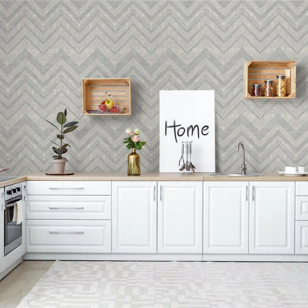Luxury Gray Chevron Textured 3D Embossed Wallpaper, Glam Non-Woven Wall Covering, 41.7"W x 398"H, Washable Removable for Livi