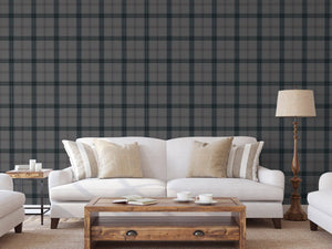 Luxury Gray Plaid Textured Wallpaper, Lodge Non-Woven Wall Covering, 41.7"W x 614"H, Washable Removable for Living Room Bedro