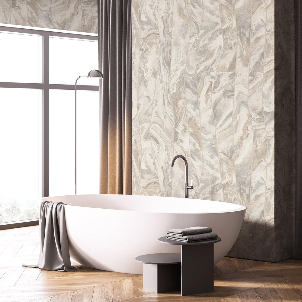 Luxury Gray Marble Striped Wallpaper, Modern Non-Woven Wall Covering, 41.7"W x 398"H, Washable Removable for Living Room Bedr