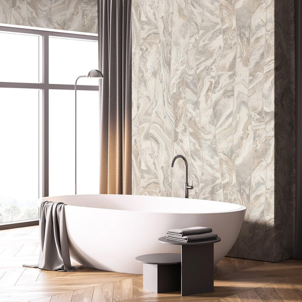 Luxury Gray Marble Striped Wallpaper, Modern Non-Woven Wall Covering, 41.7"W x 398"H, Washable Removable for Living Room Bedr