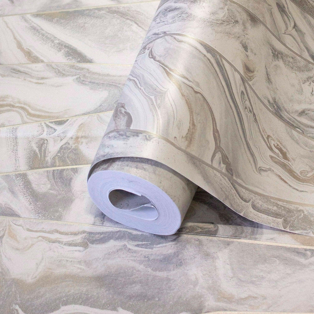 Luxury Gray Marble Striped Wallpaper, Modern Non-Woven Wall Covering, 41.7"W x 398"H, Washable Removable for Living Room Bedr