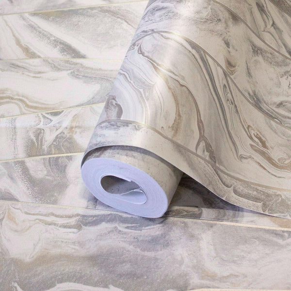 Luxury Gray Marble Striped Wallpaper, Modern Non-Woven Wall Covering, 41.7"W x 398"H, Washable Removable for Living Room Bedr