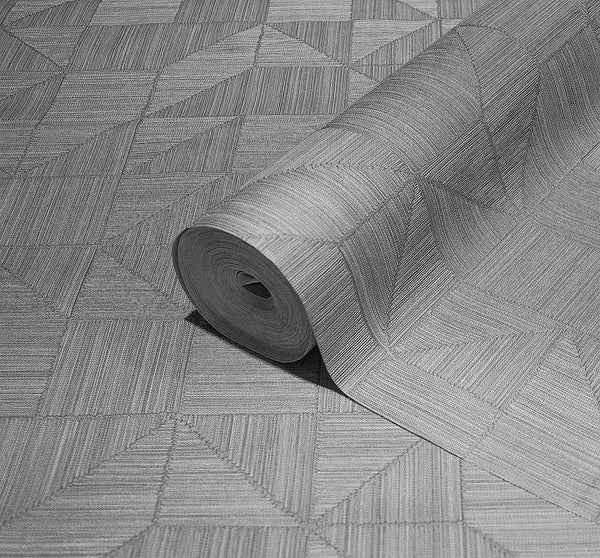 Luxury Gray Geometric Textured Wallpaper, Coastal Non-Woven Wall Covering, 41.7"W x 614"H, Washable Removable for Living Room