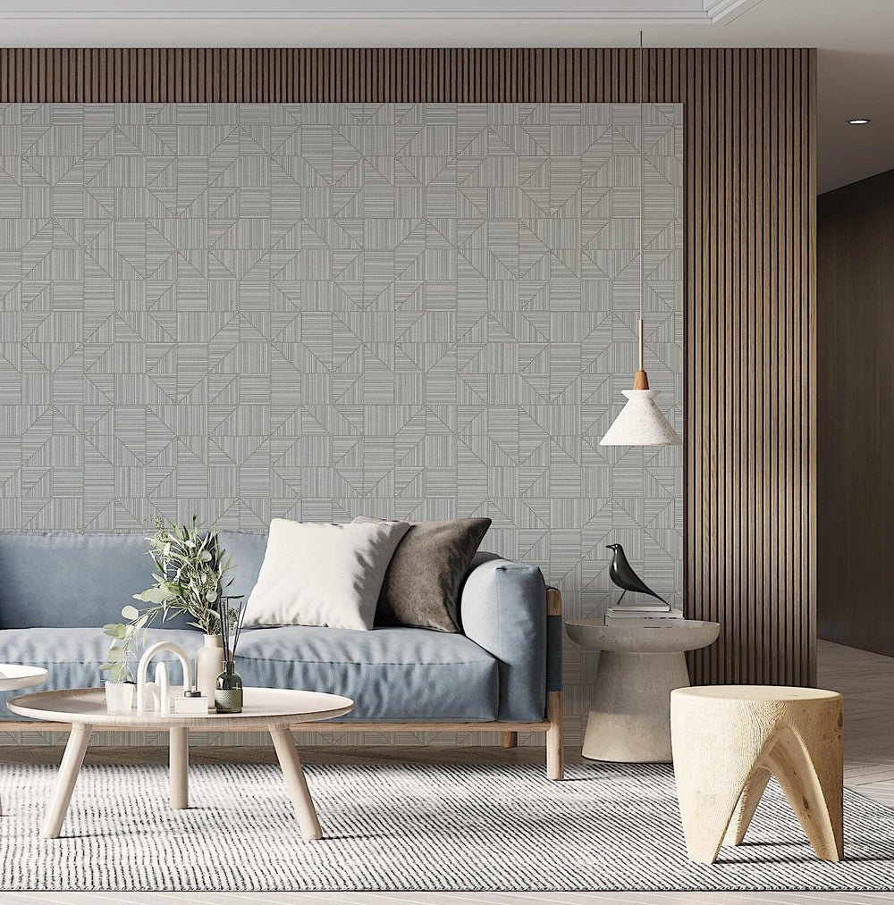 Luxury Gray Geometric Textured Wallpaper, Coastal Non-Woven Wall Covering, 41.7"W x 614"H, Washable Removable for Living Room