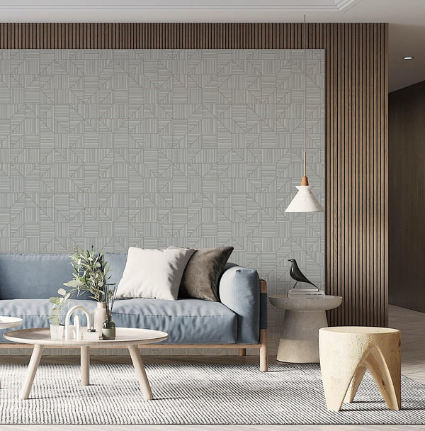 Luxury Gray Geometric Textured Wallpaper, Coastal Non-Woven Wall Covering, 41.7"W x 614"H, Washable Removable for Living Room