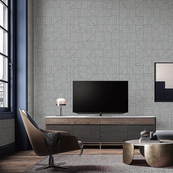 Luxury Gray Geometric Textured Wallpaper, Coastal Non-Woven Wall Covering, 41.7"W x 614"H, Washable Removable for Living Room