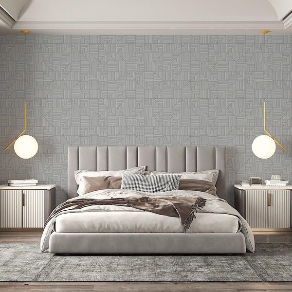 Luxury Gray Geometric Textured Wallpaper, Coastal Non-Woven Wall Covering, 41.7"W x 614"H, Washable Removable for Living Room