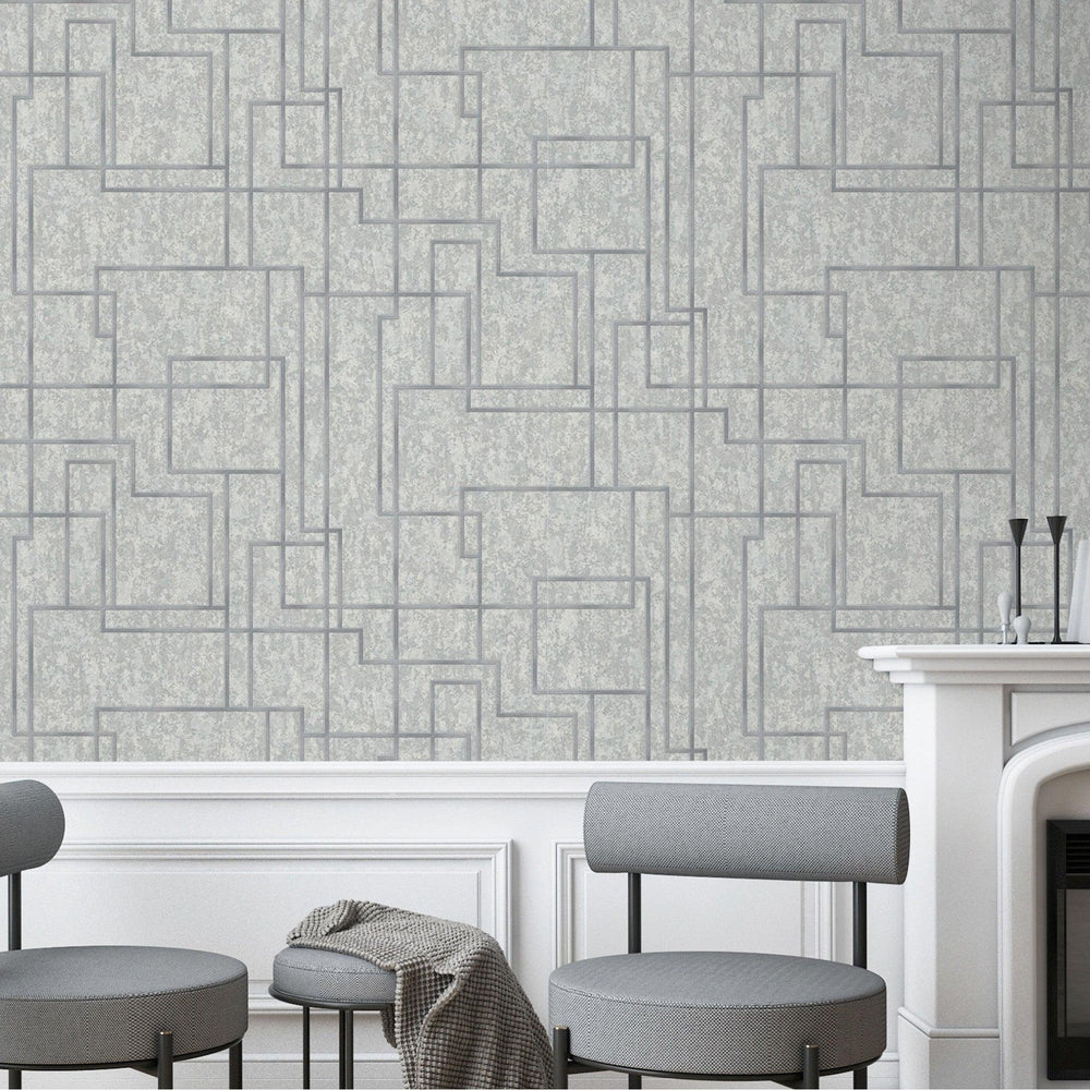 Luxury Gray Abstract Geometric 3D Embossed Wallpaper, Contemporary Non-Woven Wall Covering, 41.7"W x 398"H, Washable Removabl