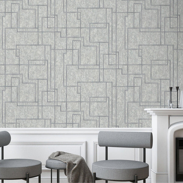 Luxury Gray Abstract Geometric 3D Embossed Wallpaper, Contemporary Non-Woven Wall Covering, 41.7"W x 398"H, Washable Removabl