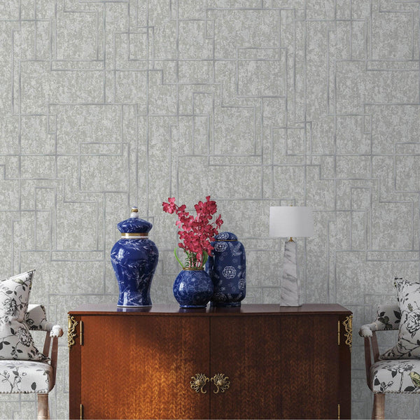 Luxury Gray Abstract Geometric 3D Embossed Wallpaper, Contemporary Non-Woven Wall Covering, 41.7"W x 398"H, Washable Removabl
