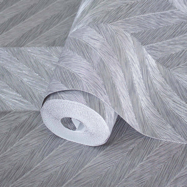Luxury Gray Chevron Geometric Wallpaper, Premium Non-Woven Wall Covering, 41.7"W x 398"H, Washable Removable for Living Room 