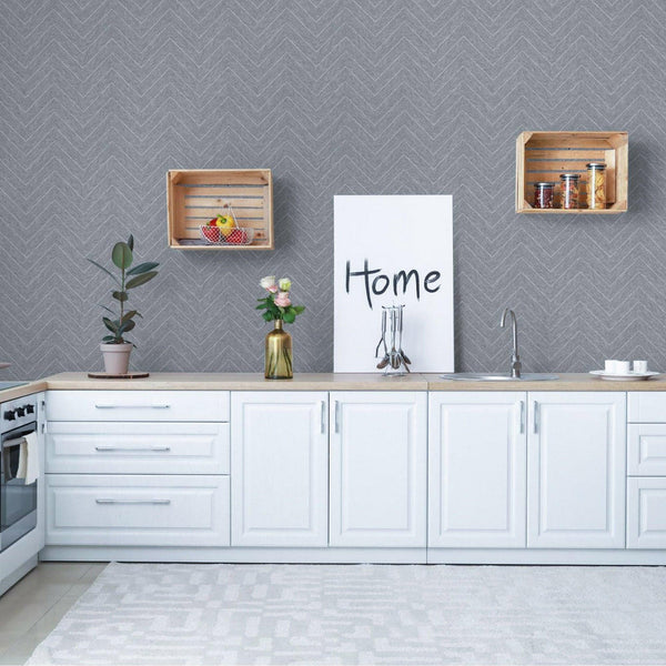 Luxury Gray Chevron Geometric Wallpaper, Premium Non-Woven Wall Covering, 41.7"W x 398"H, Washable Removable for Living Room 