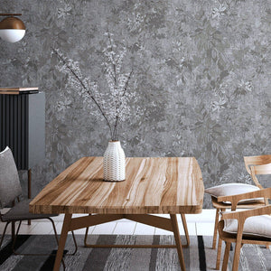 Luxury Gray Floral Leaves 3D Embossed Wallpaper, Elegant Non-Woven Wall Covering, 41.7"W x 614"H, Washable Removable for Livi