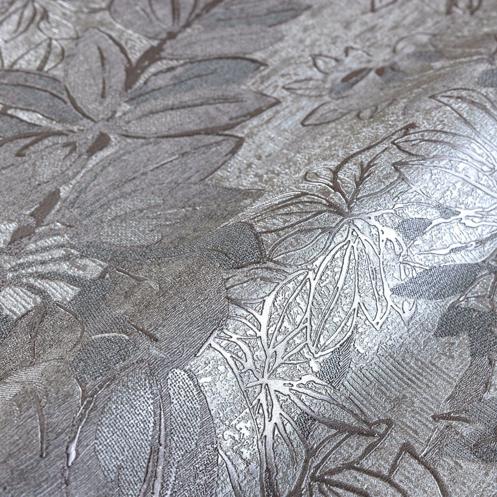 Luxury Gray Floral Leaves 3D Embossed Wallpaper, Elegant Non-Woven Wall Covering, 41.7"W x 614"H, Washable Removable for Livi