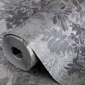 Luxury Gray Floral Leaves 3D Embossed Wallpaper, Elegant Non-Woven Wall Covering, 41.7"W x 614"H, Washable Removable for Livi