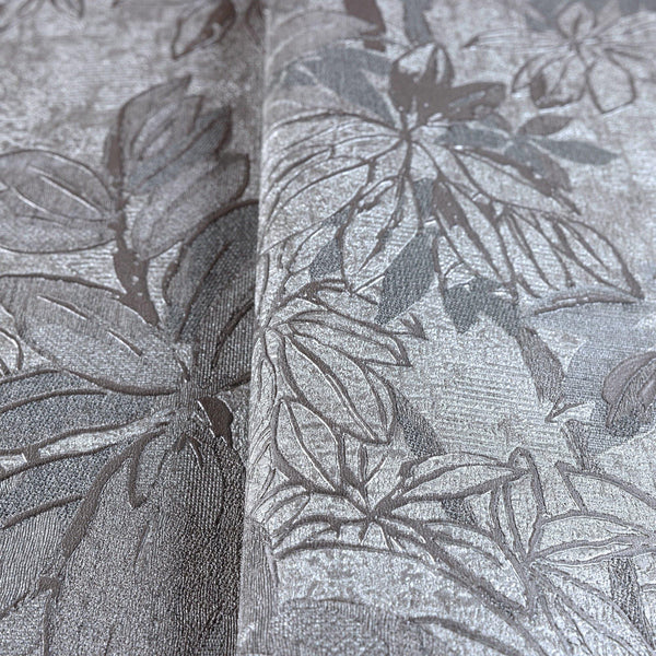 Luxury Gray Floral Leaves 3D Embossed Wallpaper, Elegant Non-Woven Wall Covering, 41.7"W x 614"H, Washable Removable for Livi