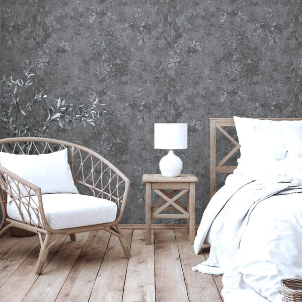 Luxury Gray Floral Leaves 3D Embossed Wallpaper, Elegant Non-Woven Wall Covering, 41.7"W x 614"H, Washable Removable for Livi
