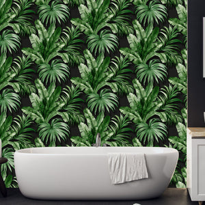 Luxury Black Leaves Textured Wallpaper, Coastal Non-Woven Wall Covering, 41.7"W x 398"H, Washable Removable for Living Room B