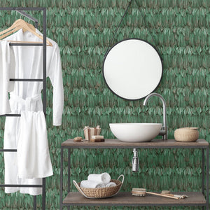 Luxury Green Bird Birds 3D Embossed Wallpaper, Traditional Non-Woven Wall Covering, 41.7"W x 614"H, Washable Removable for Li