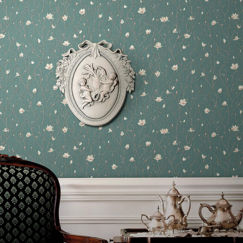 Luxury Green Floral Chinoiserie Wallpaper, Coastal Non-Woven Wall Covering, 41.7"W x 398"H, Washable Removable for Living Roo
