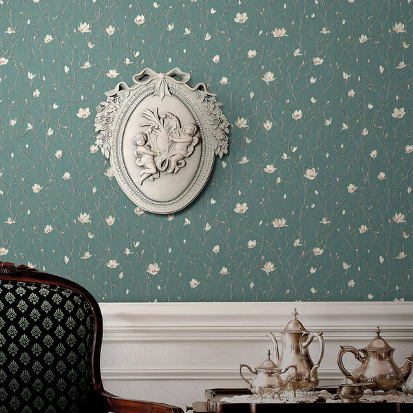 Luxury Green Floral Chinoiserie Wallpaper, Coastal Non-Woven Wall Covering, 41.7"W x 398"H, Washable Removable for Living Roo
