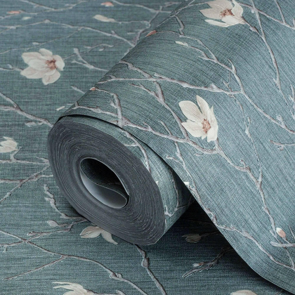 Luxury Green Floral Chinoiserie Wallpaper, Coastal Non-Woven Wall Covering, 41.7"W x 398"H, Washable Removable for Living Roo