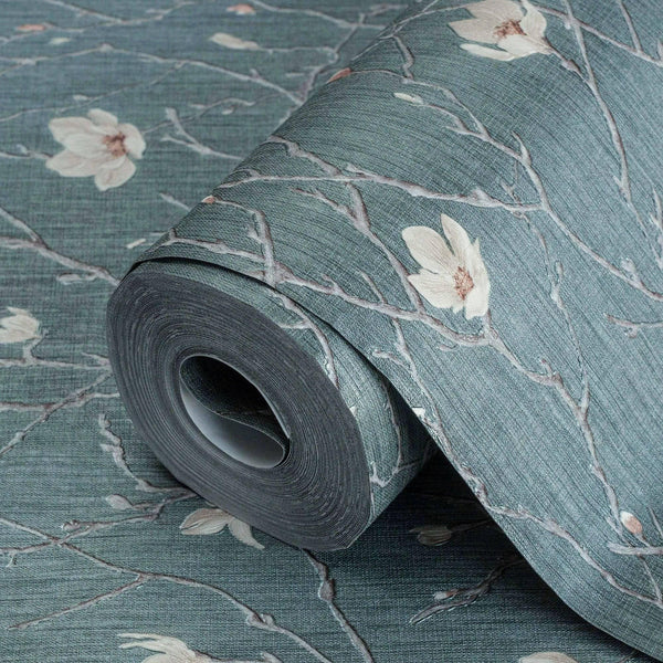 Luxury Green Floral Chinoiserie Wallpaper, Coastal Non-Woven Wall Covering, 41.7"W x 398"H, Washable Removable for Living Roo